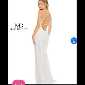 NEW w/ tags  MacDuggal pearl/ beaded slip gown with tie back and pearl tassels